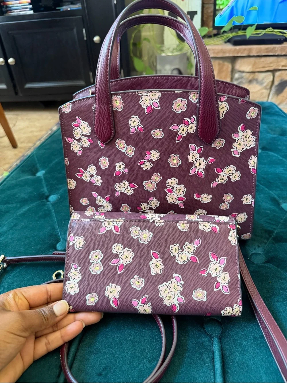 Kate Spade Burgundy Tinsel Satchel Set